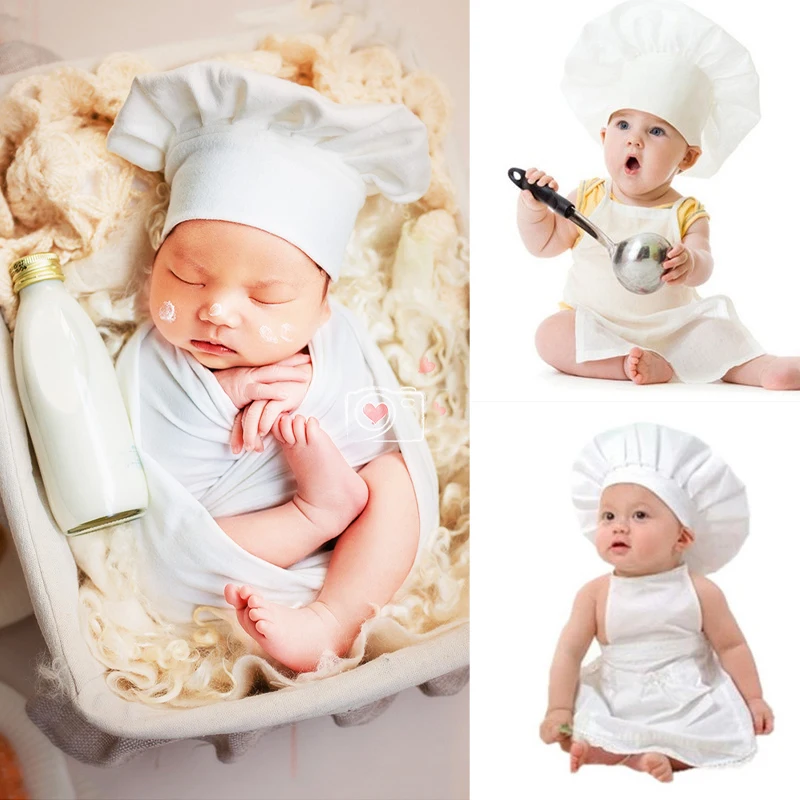 Newborn Photography Props Lovely Baby Girl Chef Apron Hat Kids Kitchen Costumes For Handsome Boy Photo Gourmet Accessories