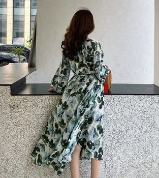 

Holiday Beach Printed French Vintage Dress Summer New Fashion Floral Chiffon Long Sleeve Long Dress Plus Size Dress Women