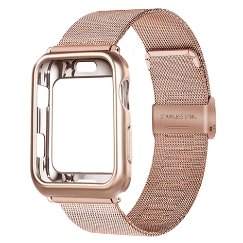 Миланская петля ремешок для Apple watch ремешок чехол 5 4 44 мм 40 мм из нержавеющей стали correa link браслет iwatch 3 2 42 мм 38 мм ремешок для часов - Цвет ремешка: Rose gold