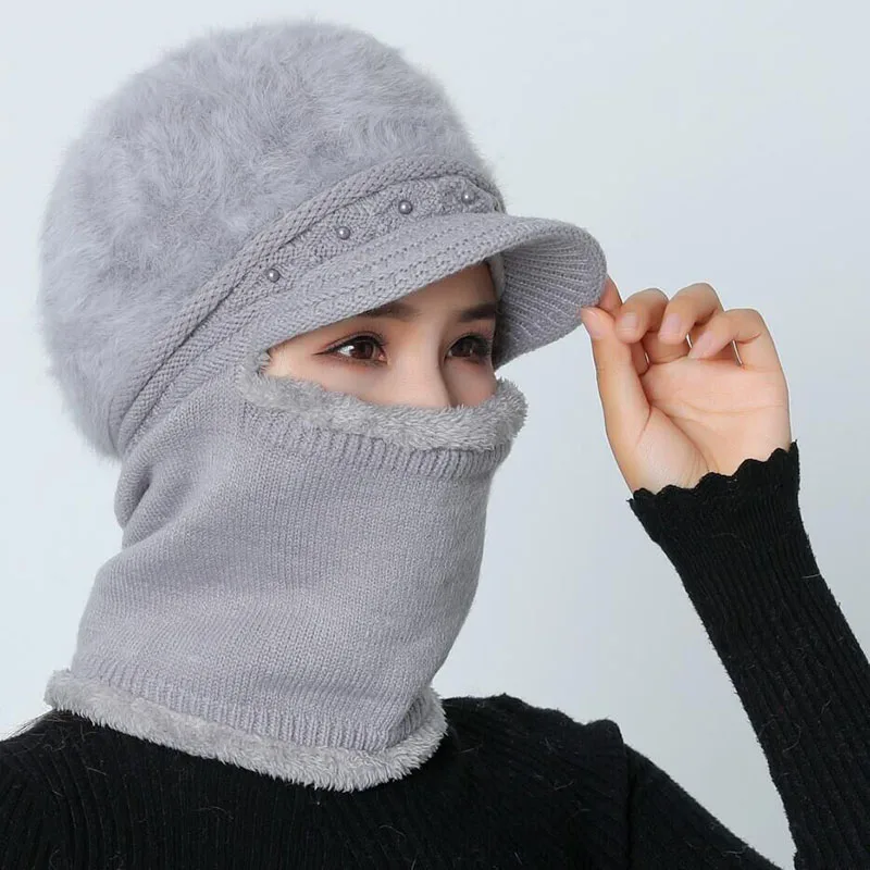 Зимняя громоздкая шапочка для женщин Skullies Beanies вязаная шапка теплая шерстяная подкладка защита Балаклава кусок-шапка-маска шапки