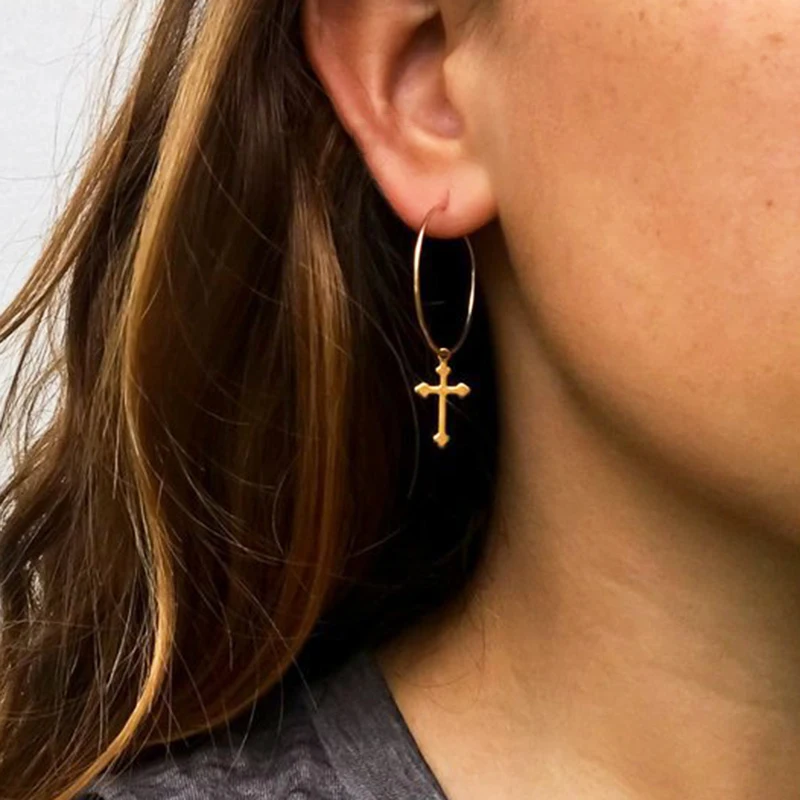 

Vintage Religious Style Round Circle Cross Dangle Earrings for Women Hollow Geometric Drop Earrings Fashion Ear Jewelry YN973