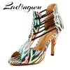 Ladingwu Classic Dance Boots Ladies Girls Latin Dance Dance Shoes Women Salsa Colorful zebra texture Soft Sole Indoor Dance Shoe ► Photo 2/6