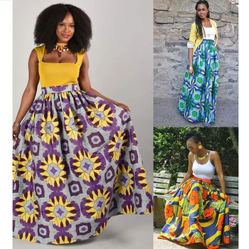 

Women Fashion Dashiki African Print High Waist Maxi Skirt Long Casual Tribal Floral Big Swing Dashiki Skirts Ankara Clothing