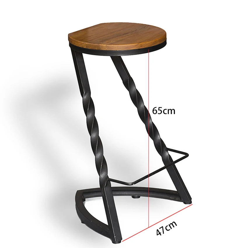 Скандинавские барные стулья с спинкой из кованого железа, современный минималистичный барный стул из твердой древесины, креативные барные стулья в американском стиле - Цвет: A   H65CM