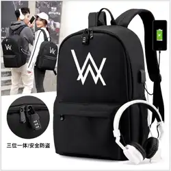 Новый Алан ходунки DJ выцветший школьный рюкзак с отражающими вставками студенческий ноутбук рюкзак Повседневная сумка с USB дорожные сумки