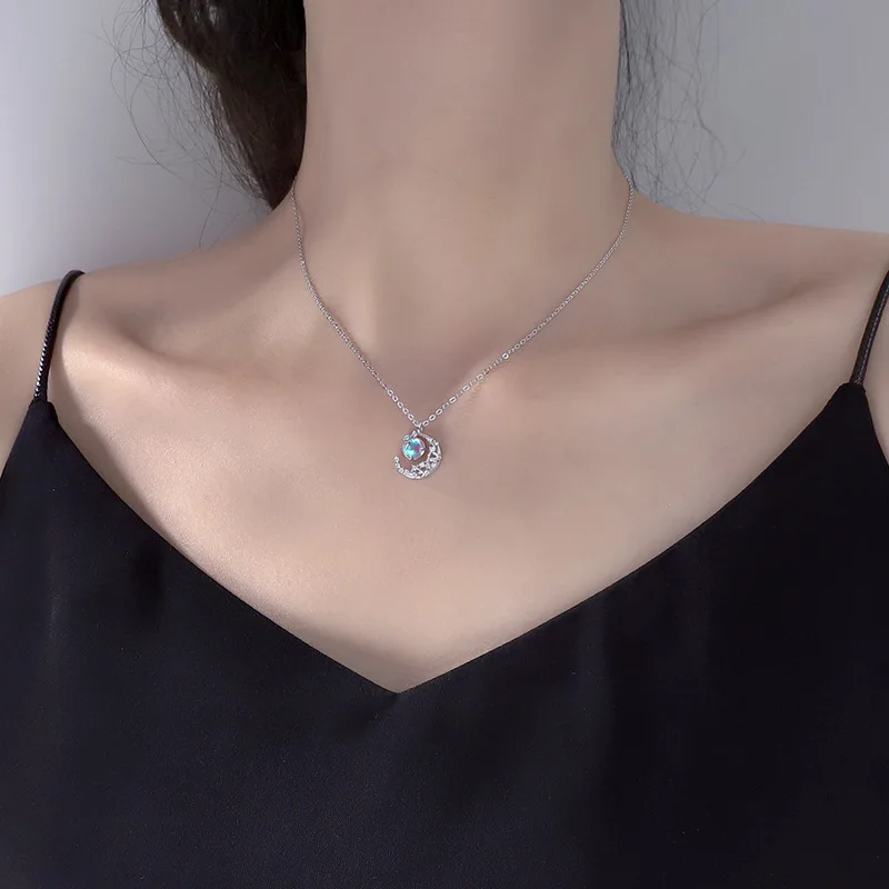 New Fashion Women Jewelry Crescent Pendant Moon Necklace 925 sterling Silver Jewelry Best Quality - Image 2