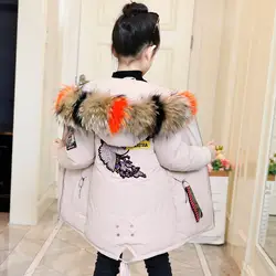 2018 г., Детская Хлопковая стеганая куртка в западном стиле новые зимние товары для девочек, хлопковый пуховик средней и большой длины с