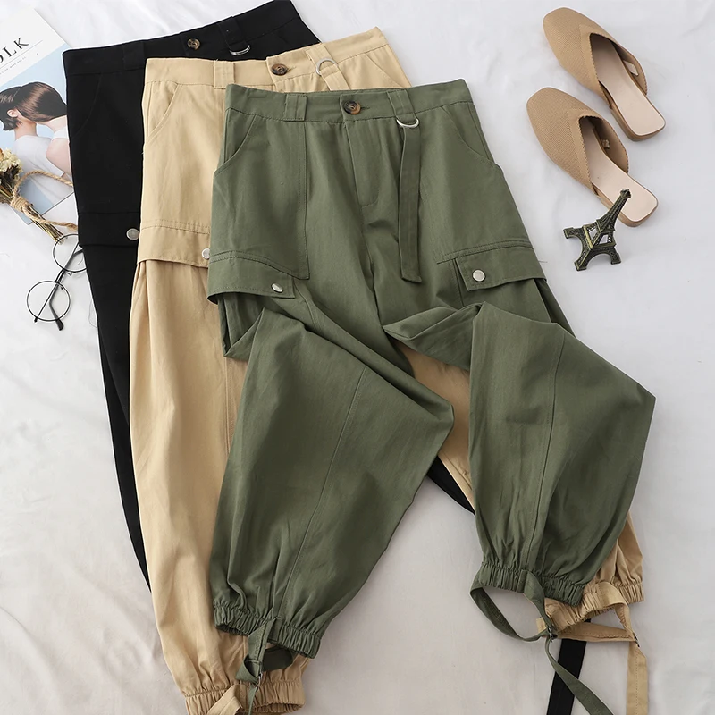 

2019 Fashion Women Camouflage Pants High Waist Loose Trousers Joggers Women Cardo Pants Female Lace Up Beam Trousers