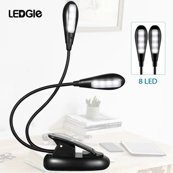 

LEDGLE Rechargeable Book Lights Compact LED Book Light Easy Clip-on Reading Lamps 2 Lamp Arms 4 Brightness Modes For Bedroom