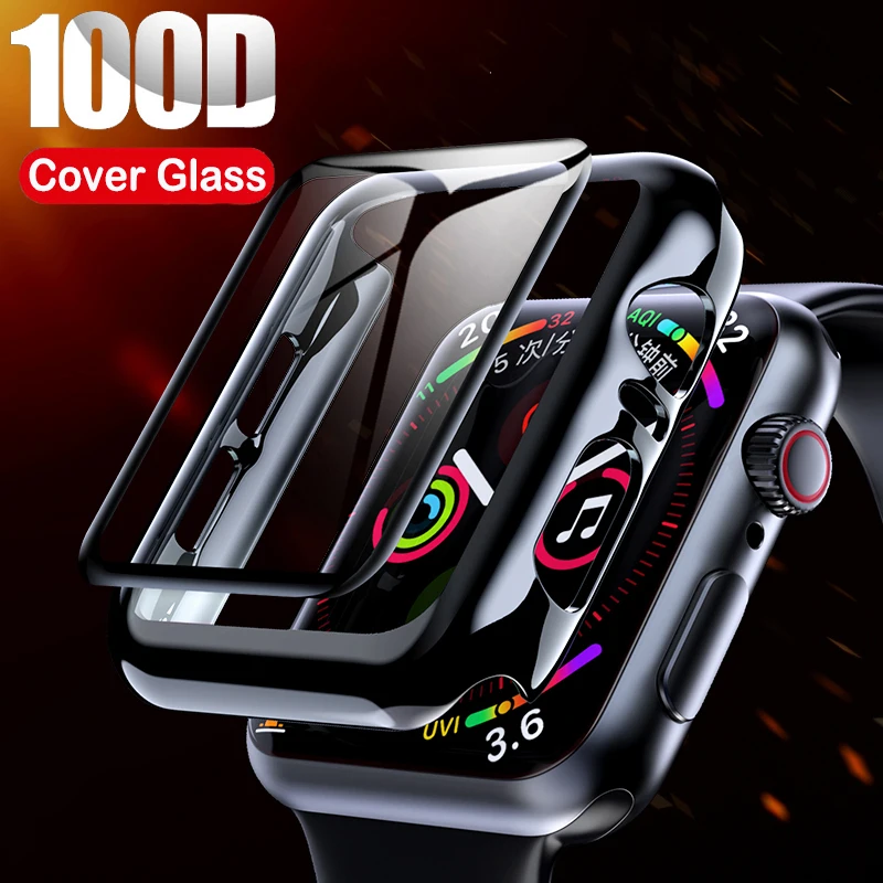 

100D Full Cover Glass for Apple Watch Series 5 4 3 2 matte Plastic bumper frame case screen protector for iWatch 44 42 40 38 MM
