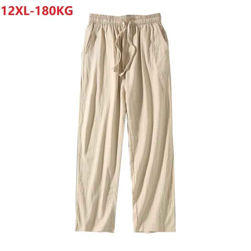 

spring summer plus size pants men 8XL 9XL 10XL 12XL linen oversize Japan style vintage home loose straight pants wide leg pants