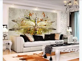 

Custom 3D Retro Mural Mediterranean Dragonfly Oil Painting Living room Sofe TV Background Wall paper Home Decor