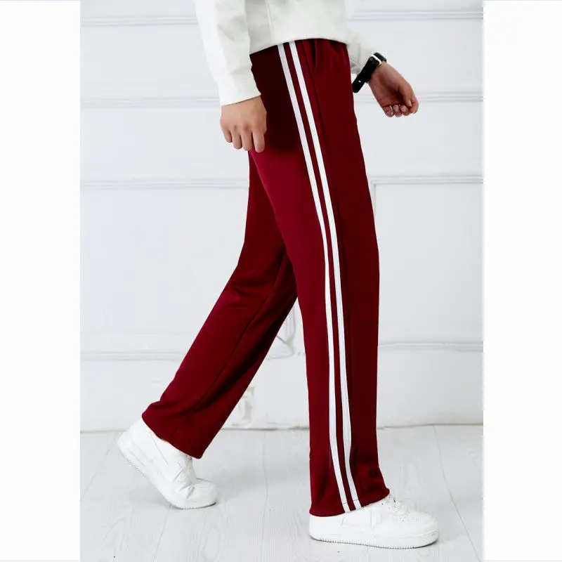 Wine red Unisex New Track Pants Casual Sweatpants mens Striped