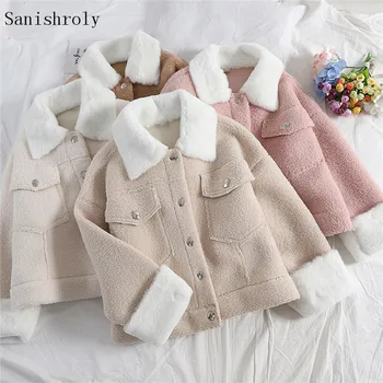 

Sanishroly New Autumn Winter Women Lambswool Coat Warm Thick Velvet Suede Jacket Female Long Sleeve Short Jacket Outwears SE825