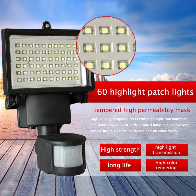 

Solar Light 60 LED Human Body Induction Infrared Motion Light Outdoor Security Floodlight I88 #1