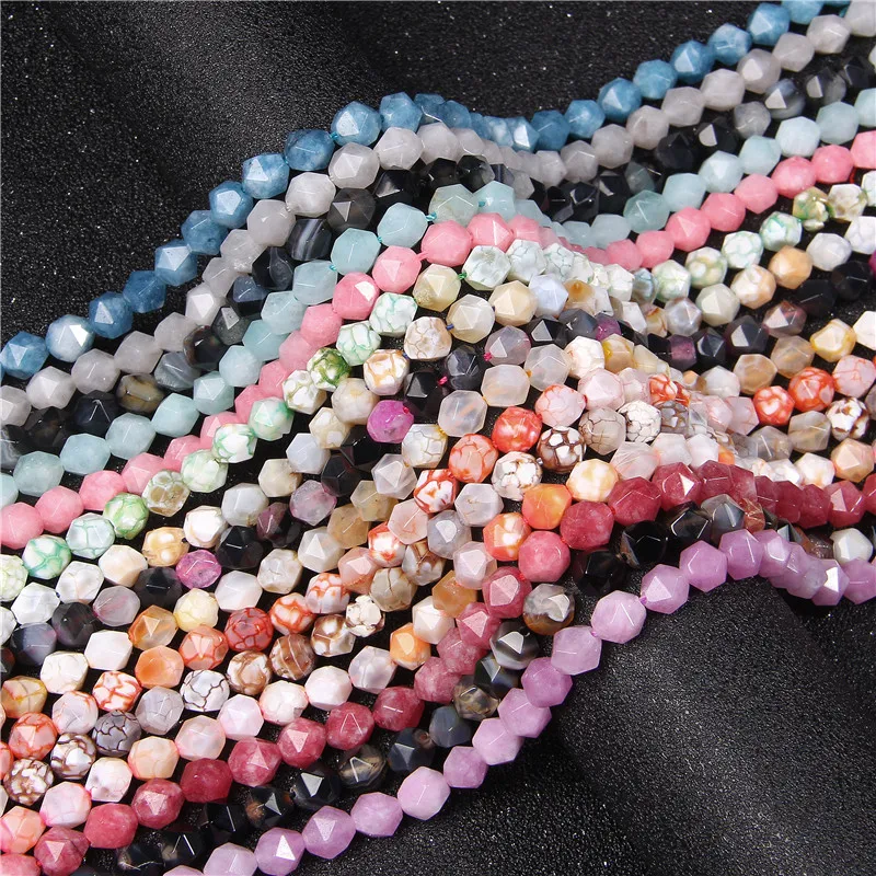 

8mm Round Faceted Cracked Agates Beads Natural Stone Faceted Angelite Jaspers Beads for Jewelry Making DIY Accessories15.5"