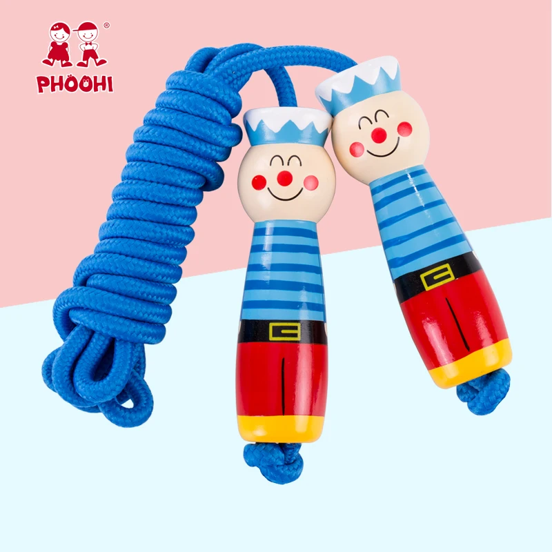 Cartoon Child Wooden Children exercise adjustable handle seaman Boy Girl wooden jump rope for kids 3Years+