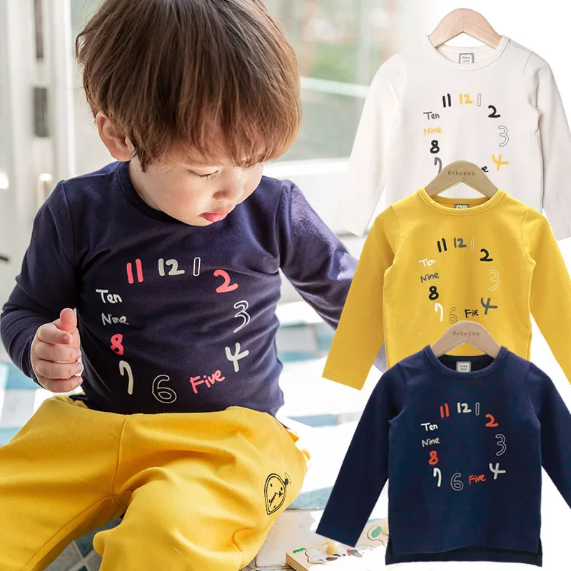 

Girls Boys T Shirt Long Sleeves Kids Toddler Children Cotton Tops Cartoon Baby Clock Printed Tee Clothing Clothes Full Infant