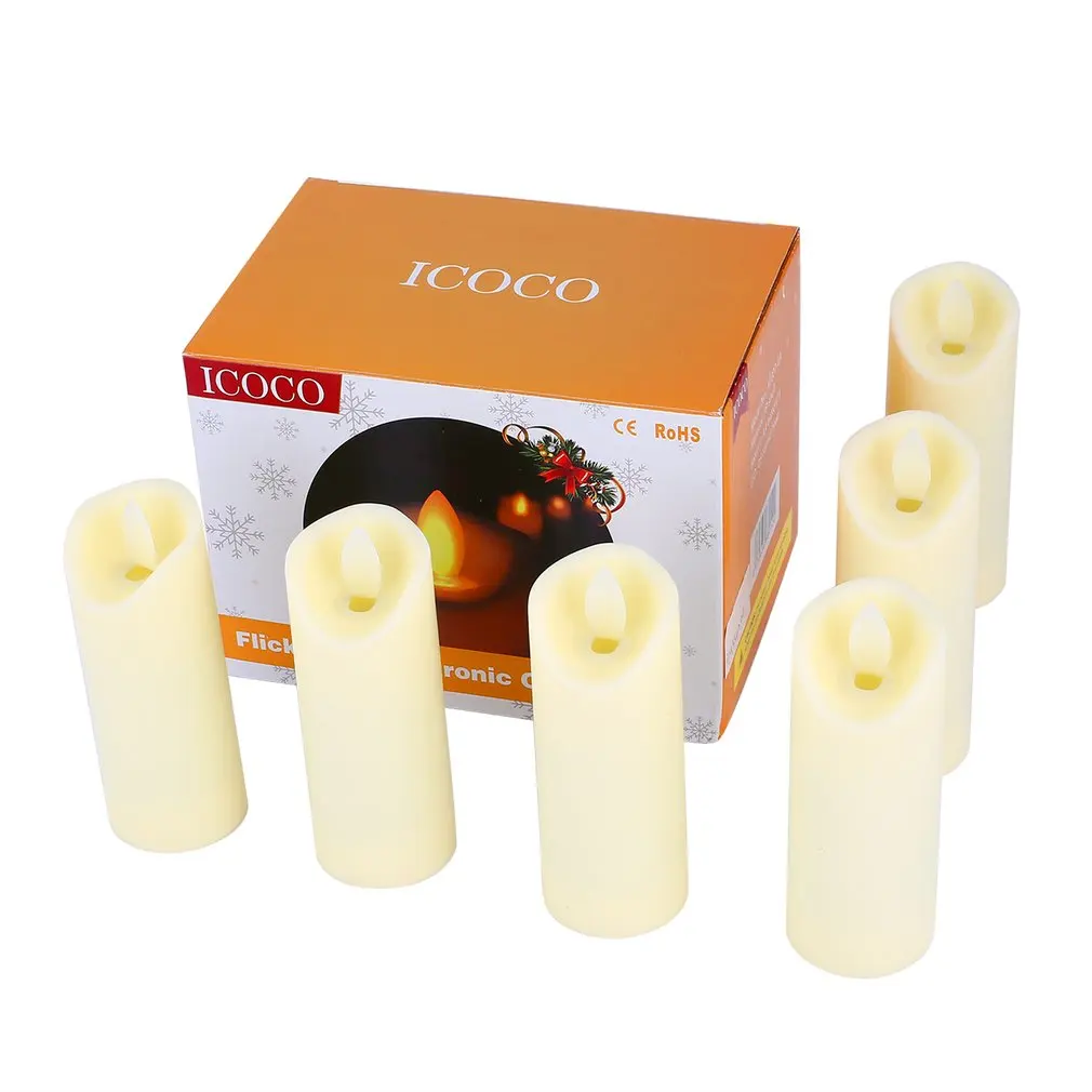 

ICOCO 6pcs ICOCO Swing Flickering Electronic Candle LED Flameless Candles Lamp Battery-Powered for Wedding Home Romantic Decor