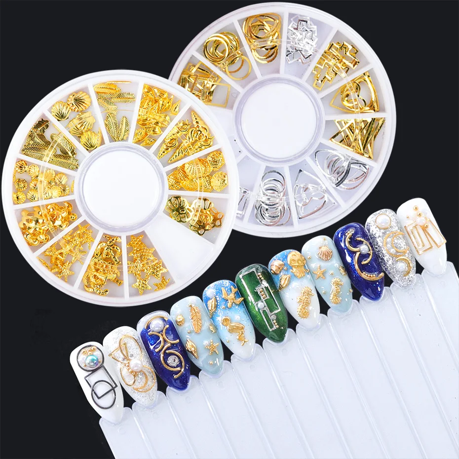 1 Wheel Gold Silver Hollow Nail Decorations Jewelry Mixed Design Metal Rivets Irregular Studs Strass Manicure Accessories 3
