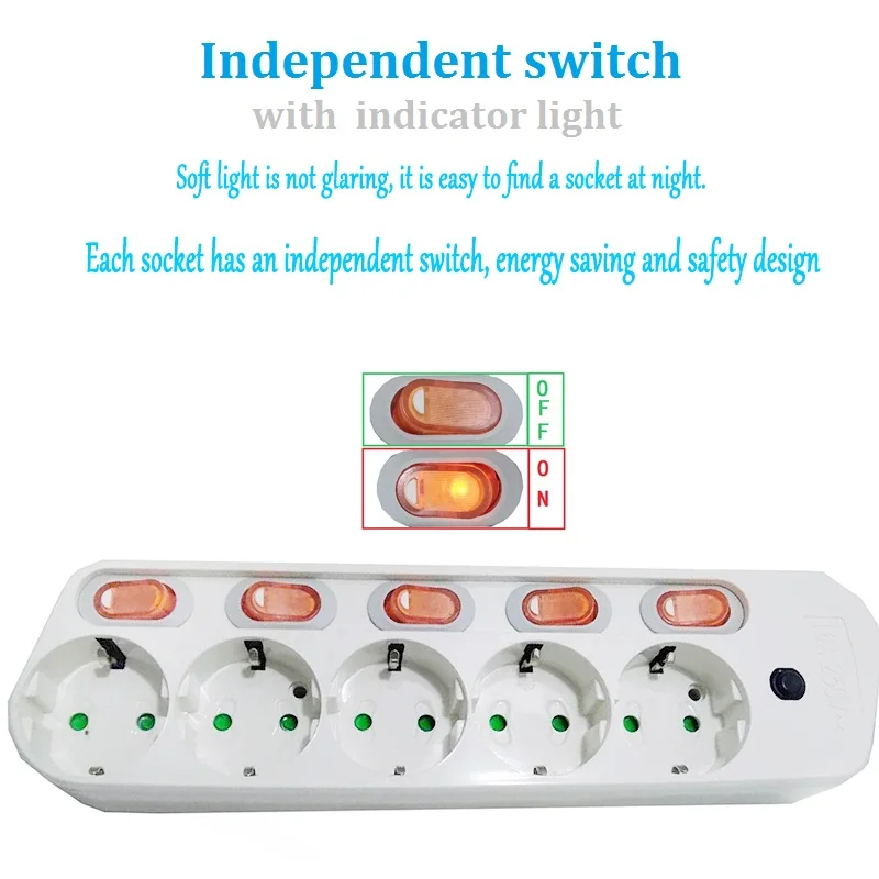 Европейское гнездо для шнура удлинителя 5AC розетка индивидуальное управление двойной выключатель управления для домашнего офиса многофункциональная лента питания
