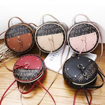 

Round Designer Vintage Scrub Leather Crossbody Bag For Women PU Leather Shoulder Bags Ladies Small Handbags Mini Tote Bag