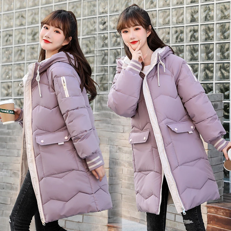 Abrigo de invierno para mujer, chaquetas coreanas holgadas con capucha, cálidas, informales, largas y gruesas, de algodón, prendas de vestir exteriores de gran tamaño para estudiantes|Parkas| - AliExpress