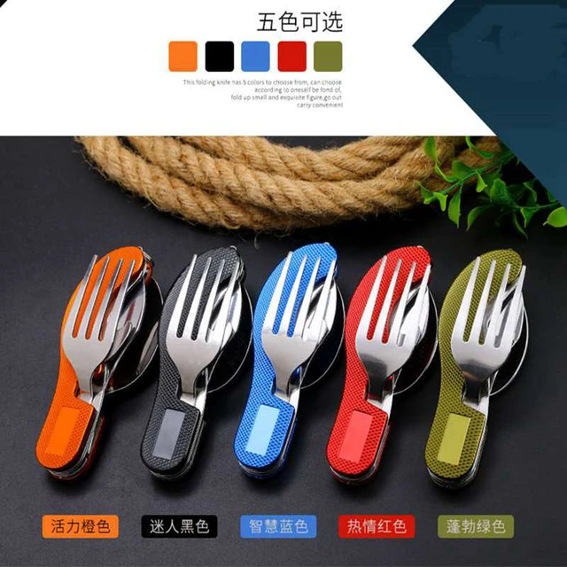 4 1 Outdoor Tableware Fork Spoon Knife Bottle  Stainless Steel Tablespoon  Set - Set - Aliexpress