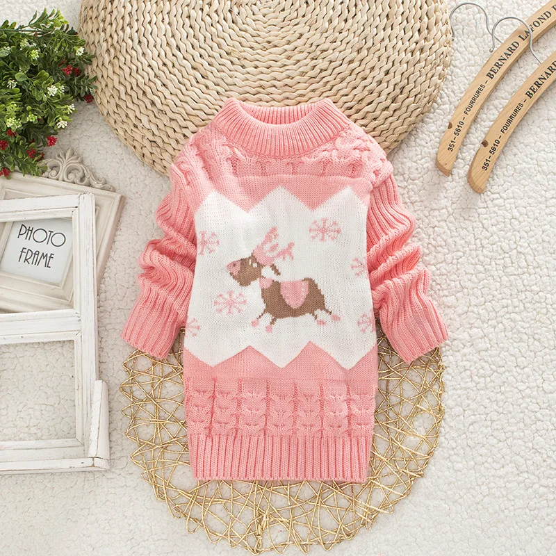 Pink neck reindeer Новинка года; Модный хлопковый свитер для маленьких мальчиков; сезон осень-зима; топы с длинными рукавами из плотного бархата; повседневная одежда для маленьких девочек - Цвет: Pink neck reindeer