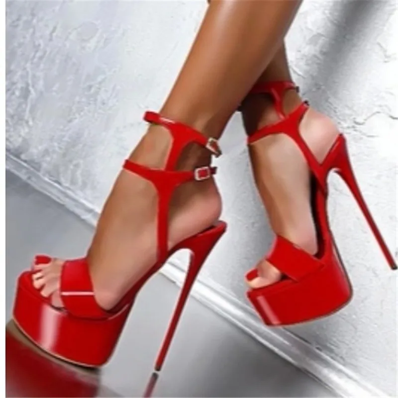 Women's block high heels platform buckle strap slingbacks sexy shoes round toe