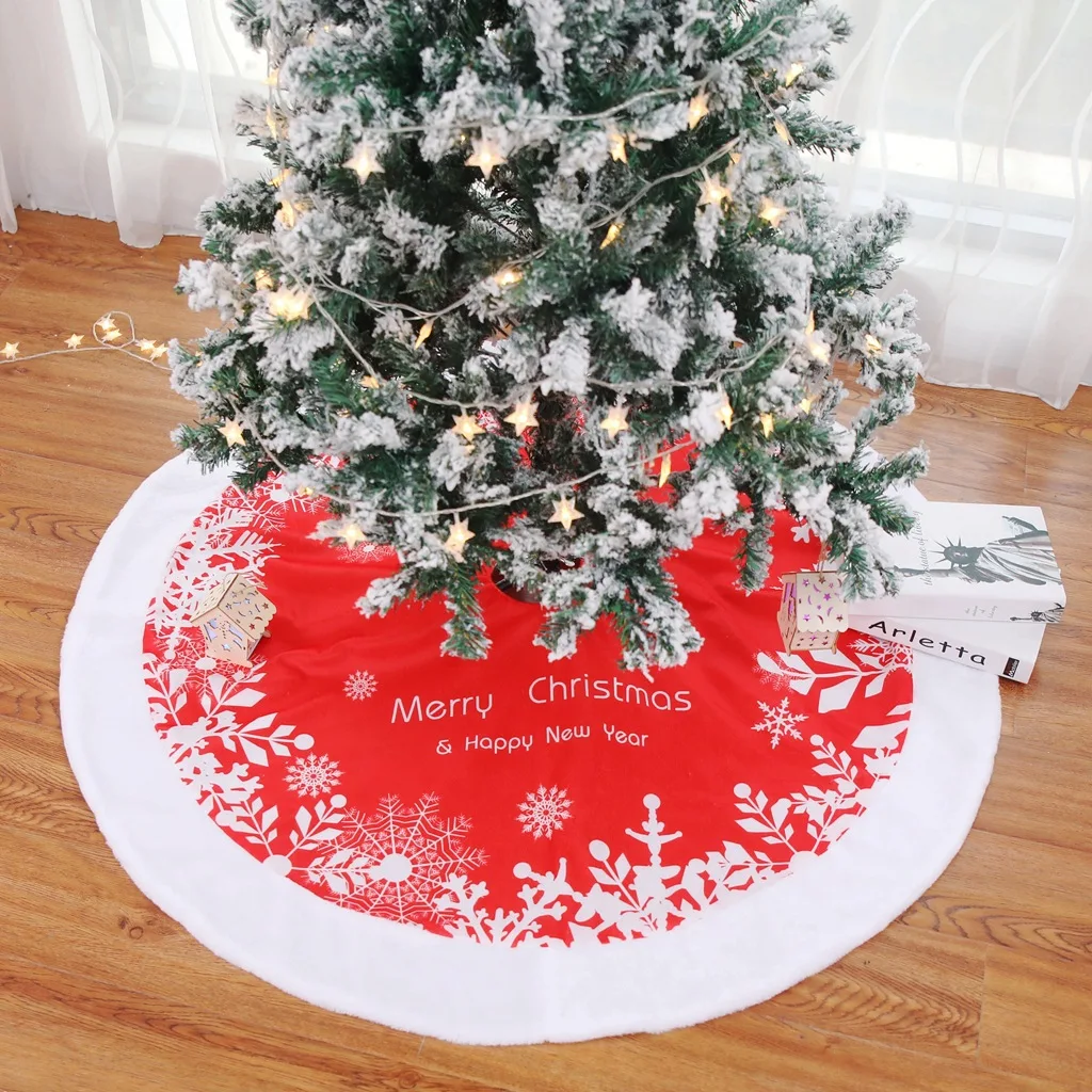 122cm Christmas Tree Skirts Christmas Decorations for Home New Year Decoration Snowflake Red Christmas Tree Skirt