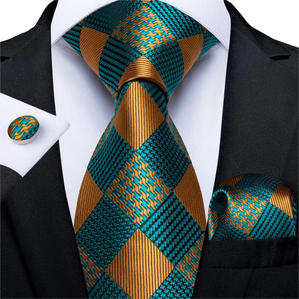 Мужской галстук, бирюзовый, зеленый, в клетку, в полоску, Пейсли, Шелковый, свадебные галстуки для мужчин, платок, запонки, галстук, набор, DiBanGu, дизайнерский галстук - Цвет: MJ-7319