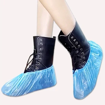 

100 Pcs/Pack Waterproof Boot Covers Plastic Disposable Shoe Covers Elastic Protective Homes Overshoes Cleaning Overshoes Protect