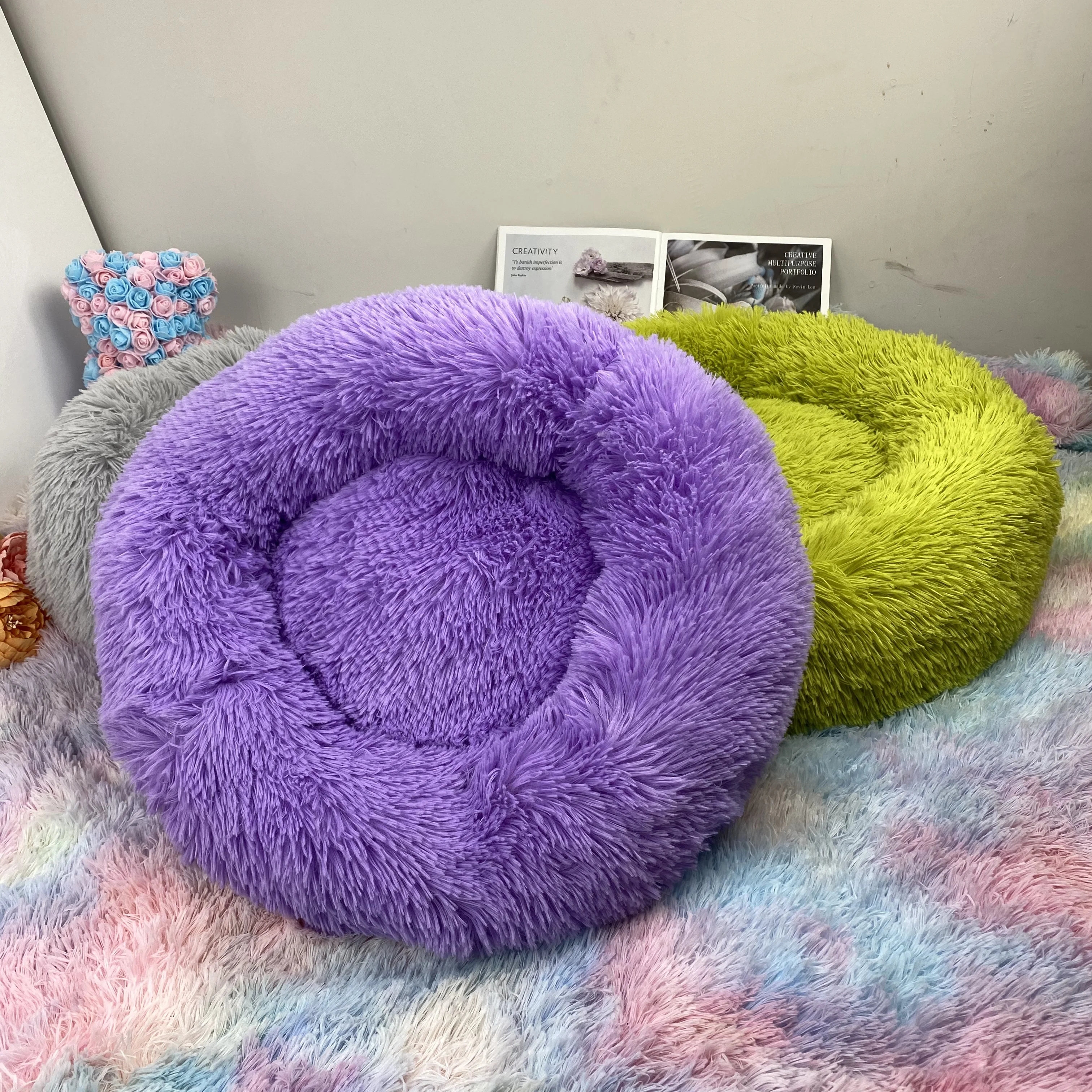 

Super Soft Dog Bed Round Washable Long Plush Dog Kennel Cat House Velvet Mats Sofa For Dog Dog Basket Pet Bed Fast Shipping Out
