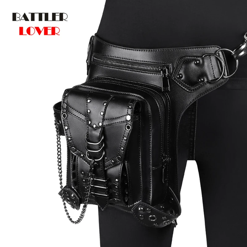 

Rivet Chain Bag For Women 2021 Steampunk Skull Locomotive Ladies One-Shoulder Messenger Bag Men Outdoor Leisure Travel Waist Bag