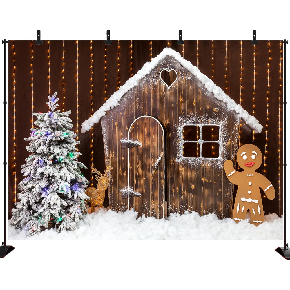 

Winter Christmas Backdrop Photography Christmas Tree Wooden House Background Portrait Photobooth Decorations Photo Studio Props