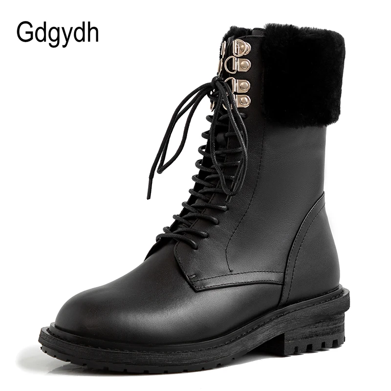 Женские ботинки с заклепками Gdgydh теплые в стиле милитари на шнурках натуральным