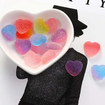 

10Pcs Fake Candy Resin Cabochon Flatback Heart Shape Simulation Food DIY Scrapbooking Embellishment Decoration Craft