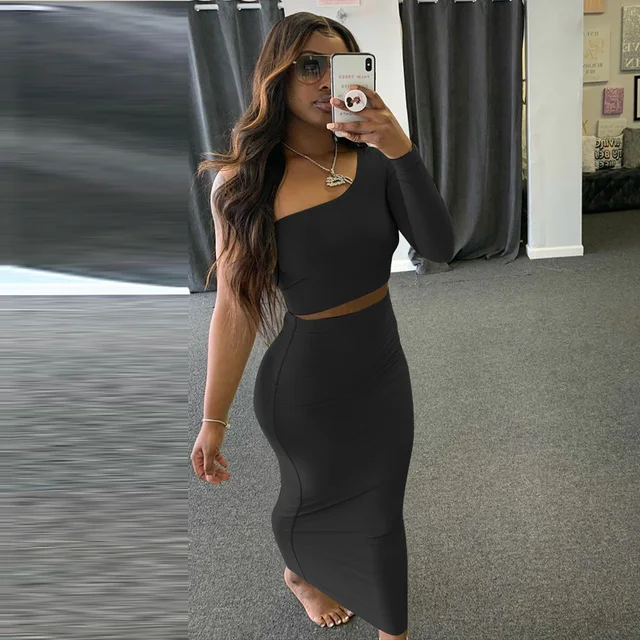 One Shoulder Elegant Midi Skirt Bodycon 