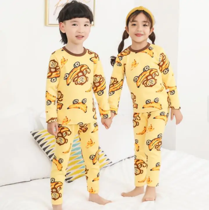 yellowmonkeyvelvet Детская одежда для сна; зимние хлопковые комплекты для маленьких девочек; Детская домашняя пижама; бархатные пижамы для мальчиков; детская одежда для сна; От 2 до 13 лет; одежда для подростков - Цвет: yellowmonkeyvelvet