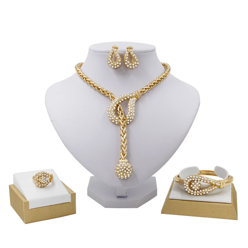 Liffly роскошные золотые ювелирные наборы из Дубаи для женщин, ожерелье, браслет, серьги, кольцо, африканские свадебные ювелирные наборы - Окраска металла: 18k gold