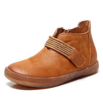 

Retro ankle boots women 2019 autumn winter new soft real leather soft bottom women's shoes high-top flat shoes women