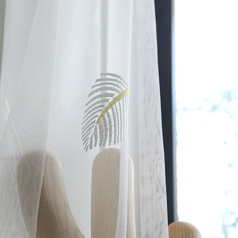 

Embroidered Leaf White Sheer Tulle Curtains for Living Room Bedroom Window Door Screens High Quality Balcony Decorations