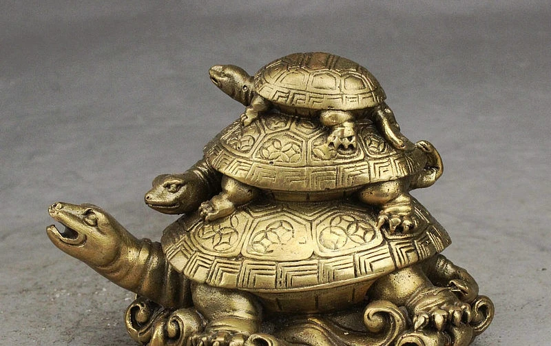 free shipping China Fengshui Brass Money Wealth longevity Fu 3 Turtle Tortoise Animal Statue | Дом и сад