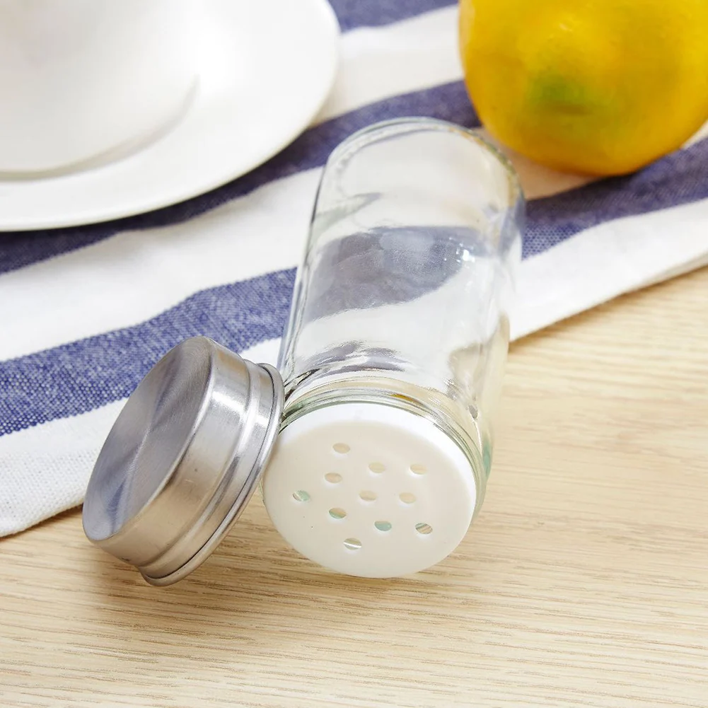 New 6Pcs Kitchen Clear Glass Seasoning Salt Pepper Sugar Jars+ Stainless Steel Rack