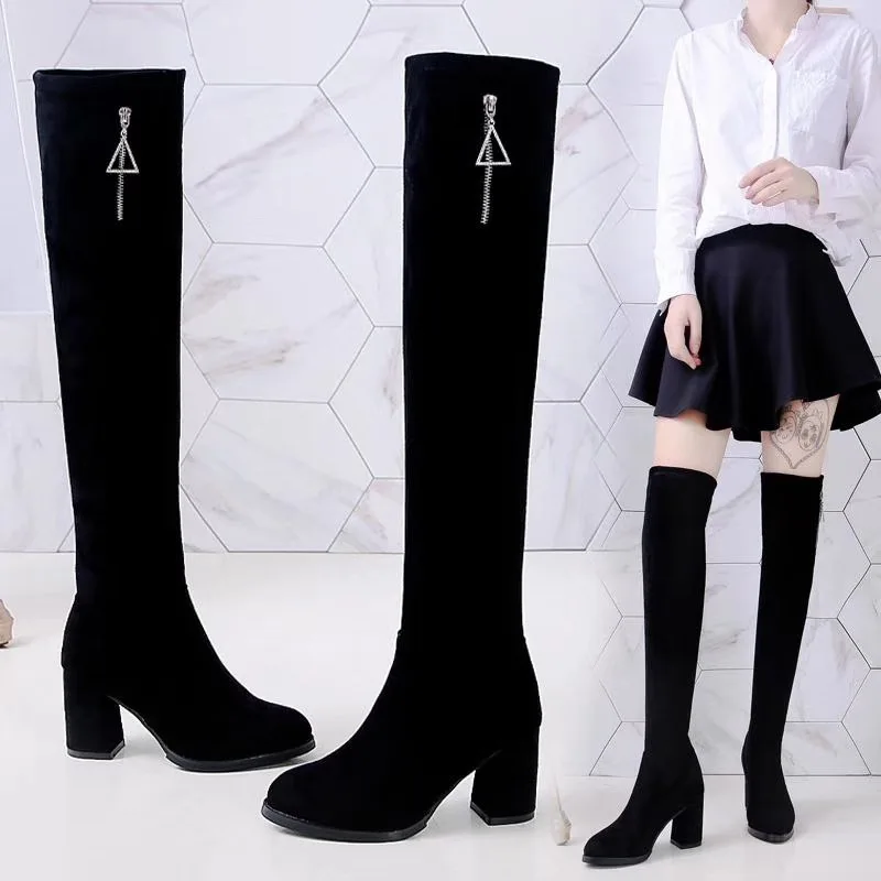 

2019 Autumn & Winter Women's over-the-Knee Boots Thigh Boot Stovepipe Stretch Boots Online Celebrity Versatile High-Heel Boots C