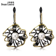 DC1989 Trendy Flower Shpe Vintge Errings For Women Big Dngling Erring Contrst Blck Gold Plted Synthetic Cubic Zirconi|Drop Errings|  