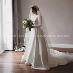 Винтажные белые свадебные платья трапециевидной формы цвета слоновой кости с длинным рукавом с соборным шлейфом Свадебные платья с