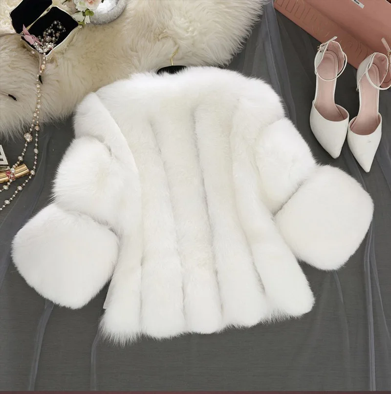 Bonnie Forest класса люкс Для женщин теплый мягкий лисий мех пальто короткая зимняя меховая куртка верхняя одежда женский Fox Шубы Плюс Размеры