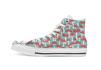 

Red mushrooms on turquoise blue Custom Casual High Top lace-up Canvas shoes sneakers Drop shipping